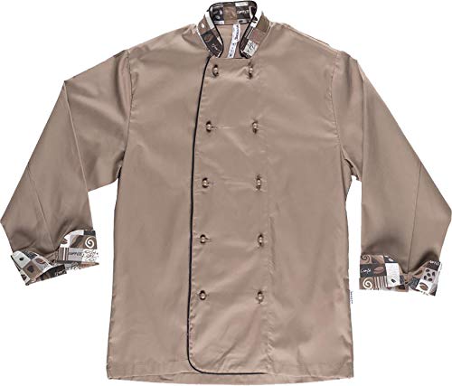 Work Team Chaqueta Cocinero con Botones de Seguridad, puños Combinado Estampado café. Hombre Beige S