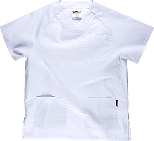 Work Team Uniforme Sanitario, con elástico y cordón en la Cintura, Casaca y Pantalon Unisex Blanco 3XL