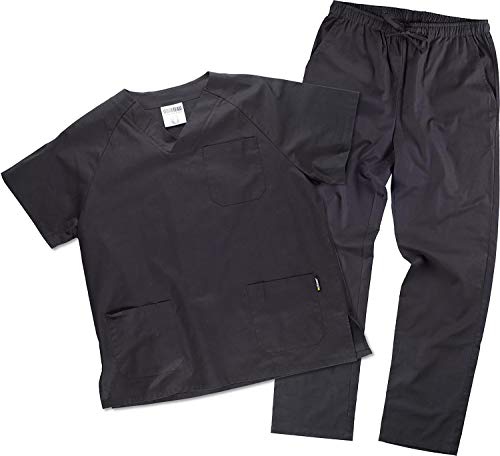 Work Team Uniforme Sanitario, con elástico y cordón en la Cintura, Casaca y Pantalon Unisex Negro XXL