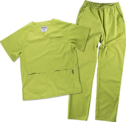 Work Team Uniforme Sanitario, con elástico y cordón en la Cintura, Casaca y Pantalon Unisex Verde Manzana S