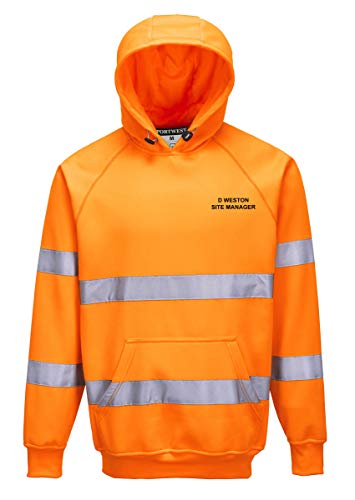 Workwear World - Sudadera con capucha y capucha para trabajo, personalizada, con nombre bordado personalizado (M, Hi Vis Orange)