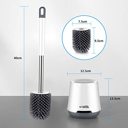 WOTEK Escobillas Y Portaescobillas de Inodoro, Escobillas de Baño Silicona, Escobillas de Baño/Escobilla WC/Cepillo Limpieza,Cepillo Y Soporte para Inodoro de Silicona, Strong Decontamination(Blanco)