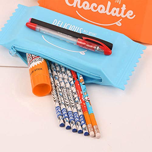 WOVELOT Kawaii Estuches de LáPices Silicona Chocolate Candy Lindos Bolsos de LáPices para úTiles Escolares y de Oficina Azul