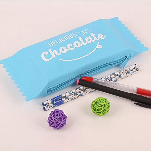 WOVELOT Kawaii Estuches de LáPices Silicona Chocolate Candy Lindos Bolsos de LáPices para úTiles Escolares y de Oficina Azul