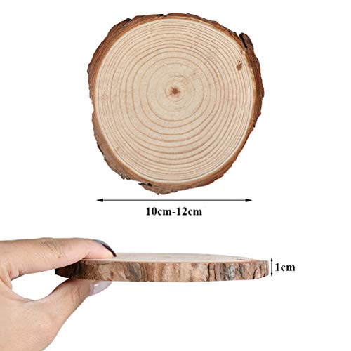 WOWOSS 12PCS Rebanadas de Madera Natural 10-12cm Con Corteza de Árbol, Rodajas de Madera Círculos Non Perforado Para Manualidades Pintar Decoraciones Hogar