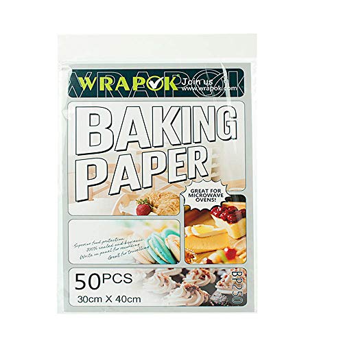 WRAPOK Papel Hornear Pan Para Horno Hojas De Galletas Antiadherentes De Pergamino Pre-Cortadas Cocinar Cocinas 12 x 16 Pulgadas - 50 Piezas