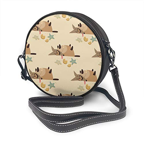 Wrution Dog Overeaten Cookies Vector Imagen personalizada Redondo Cross-Body Bolso de hombro con cremallera suave de cuero para mujer