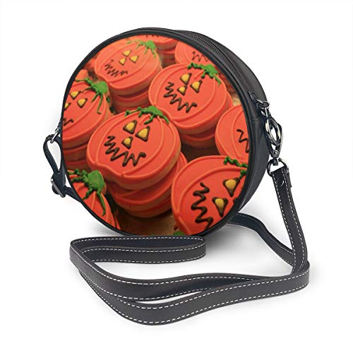 Wrution Halloween calabaza galletas Frosting Redondo Cross-Body Zip bolsa de hombro suave cuero Circle Purses para mujer personalizado