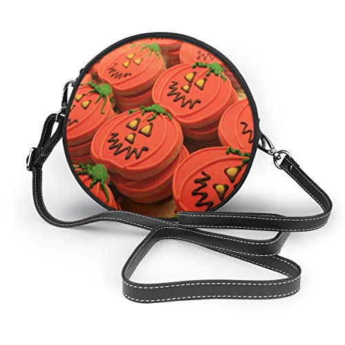 Wrution Halloween calabaza galletas Frosting Redondo Cross-Body Zip bolsa de hombro suave cuero Circle Purses para mujer personalizado