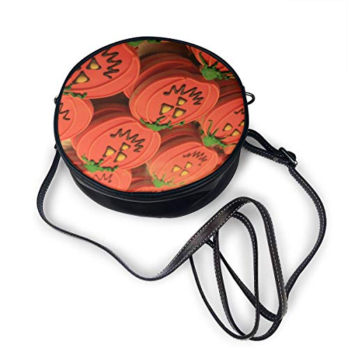 Wrution Halloween calabaza galletas Frosting Redondo Cross-Body Zip bolsa de hombro suave cuero Circle Purses para mujer personalizado