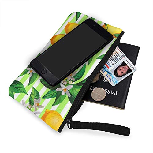 Wrution - Monedero de Lona con Estampado de cítricos y Rayas, con Cremallera, tamaño pequeño, Portable, Gran Capacidad, Personalizable