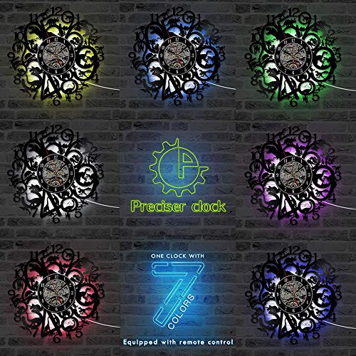 wtnhz LED Reloj de Pared de Vinilo Colorido Disco de Vinilo Reloj de Pared diseño Moderno Tema Musical Rey del Reloj de música Pop Reloj de Pared decoración del hogar Regalo para Hombres