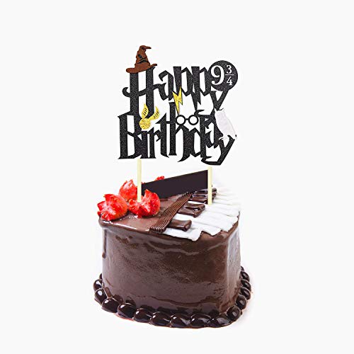 Wuree Doble Cara Brillo Negro Harry Potter Inspirado Feliz cumpleaños Cake Topper Asistente de Fiesta Suministros