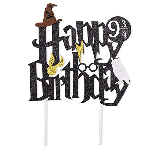 Wuree Doble Cara Brillo Negro Harry Potter Inspirado Feliz cumpleaños Cake Topper Asistente de Fiesta Suministros