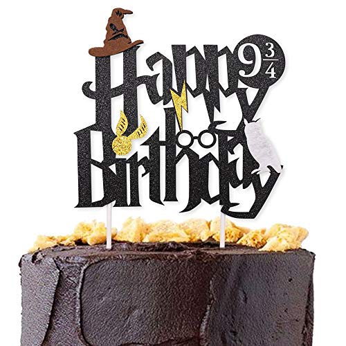 Wuree Doble Cara Brillo Negro Harry Potter Inspirado Feliz cumpleaños Cake Topper Asistente de Fiesta Suministros