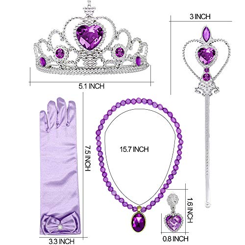 Wuree Vestido de Princesa Rapunzel Peluca Collar Pendientes Varita Guantes Trenzas Pelucas Fiesta de Princesa Rapunzel Disfraz Accesorios Regalo para niñas