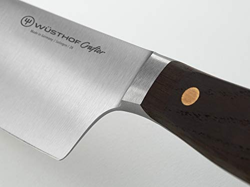 Wüsthof 3781/16 Crafter - Cuchillo de cocina (hoja de 16 cm, mango de madera de roble ahumado, remaches de latón, acero inoxidable, forjado, muy afilado)