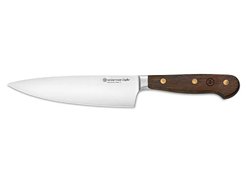 Wüsthof 3781/16 Crafter - Cuchillo de cocina (hoja de 16 cm, mango de madera de roble ahumado, remaches de latón, acero inoxidable, forjado, muy afilado)