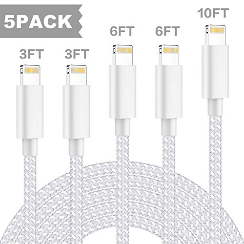 WUYA MFi - Cable de carga para teléfono (certificado WUYA MFi, 5 unidades, 3/6/610 FT, alta velocidad, compatible con iPhone 11 Pro Max XS XR 8 Plus 7 Plus 6 Plus 5s SE y más