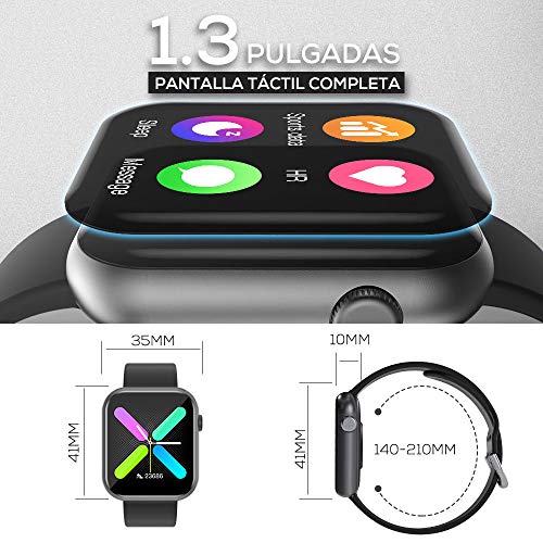 WWDOLL Smartwatch, 1.3 Pulgadas Reloj Inteligente Mujer Hombre, Reloj Deportivo con Pulsómetro, Cronómetro, Presión Arterial, Juego, Calculadora, Monitor de Sueño, IP67 Smart Watch para Android iOS