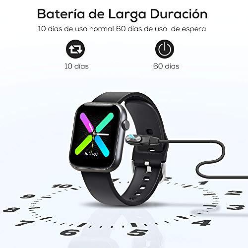 WWDOLL Smartwatch, 1.3 Pulgadas Reloj Inteligente Mujer Hombre, Reloj Deportivo con Pulsómetro, Cronómetro, Presión Arterial, Juego, Calculadora, Monitor de Sueño, IP67 Smart Watch para Android iOS