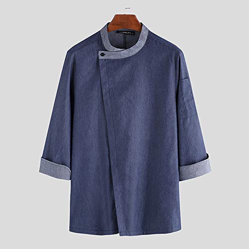 WYCcaseA Chaqueta de Chef/Cocinero Manga Larga Camisa Mezclilla Unisex con Botones Ocultos Uniforme de Catering Hotel Restaurante Chaqueta Llaboral Profesional,Azul,L