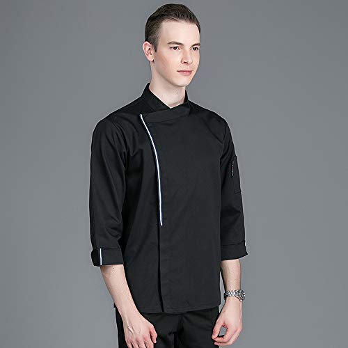 WYCcaseA Unisexo Camisa de Cocineros Camareros Chef Uniforme Manga Larga Chaqueta de Chef Camarero para Hombres y Mujeres para Restaurante Hotel,Negro,XL