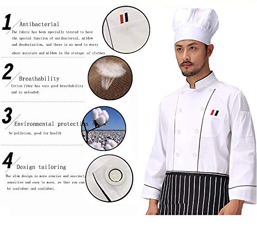 WYCDA - Chaqueta de chef de manga corta para descontaminación de la humedad, unisex, transpirable, para repostería, para cocinero, descontaminación, mangas blancas, M