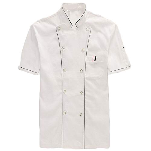 WYCDA - Chaqueta de chef de manga corta para descontaminación de la humedad, unisex, transpirable, para repostería, para cocinero, descontaminación, mangas blancas, M