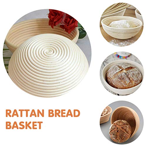 WYCY 12"Banneton Brotform Redonda Cuenco para Masas Tazón de Ratán Natural para Masa y Pan Proteico (con Raspador Cortador Curvo Cepillo de Silicona Forro de Tela) (30CM)