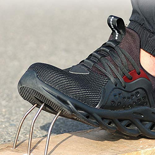 WYEZ Zapatos de Seguridad Hombre Transpirable Ligeras con Puntera de Acero Safety Shoes Trabajo, Calzado de Industrial y Deportiva Safety Shoes,Rojo,36