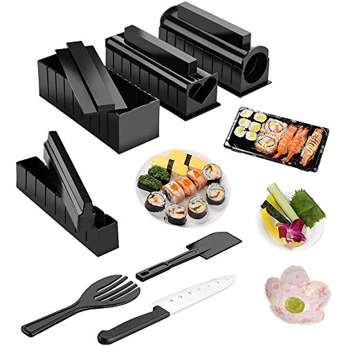 WYSD Kit Completo de 11 Piezas para Hacer Sushi en casa, 5 moldes únicos, 100% sin BPA Molde de Rollo de arroz Multifuncional Traje para Principiantes o Amantes de la Comida