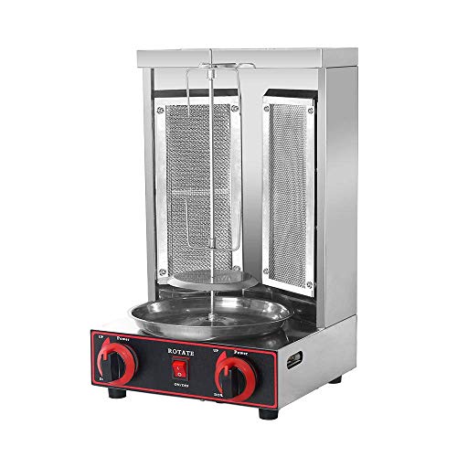 WYZXR Shawarma Gyro BBQ Máquina de Carne Kebab Vertical Doner Carne Parrilla infrarroja Acero Inoxidable 2 Quemadores Asador Asador Cocción