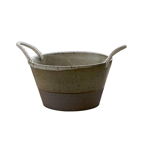 WZNING Cesta de Estilo japonés legumbre de Fruta de la Fruta de cerámica Inicio Retro Cuenco Cuenco de Sopa del Recipiente de Mezcla con la manija/Oído 7 Pulgadas (Size : GCGFVDA)