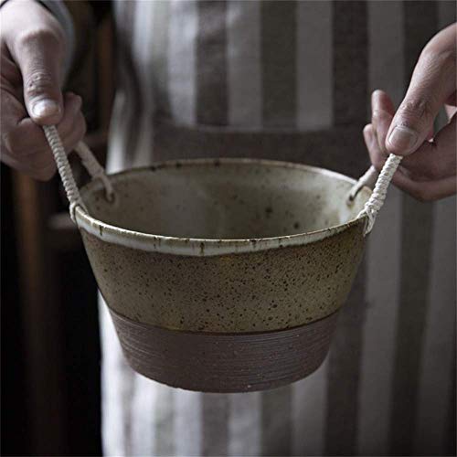 WZNING Cesta de Estilo japonés legumbre de Fruta de la Fruta de cerámica Inicio Retro Cuenco Cuenco de Sopa del Recipiente de Mezcla con la manija/Oído 7 Pulgadas (Size : GCGFVDA)