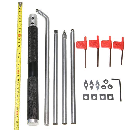 X-BAOFU, 4pcs Diamante Redondo Square Punta de carburo de Madera Herramienta de Torno con la manija + 10Pcs Cuchillas + 3 Piezas Llave for Trabajar la Madera