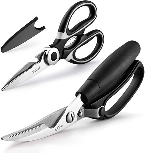 X-Chef Tijeras de Cocina Multiuso, Set de 2 Tijeras para Cocina con Tapa o Cerradura, Tijeras para Cortar Hueso, Tijeras para Carne, Pescado, Aves de Corral, Hierbas