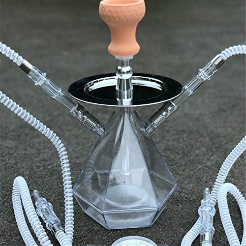 X-xyA Prima De Acrílico Cachimba Set, 2 Manguera De Silicona Shisha Cachimba Juego Completo con El Sistema De Gestión del Calor - Mágico Colores De Luz LED