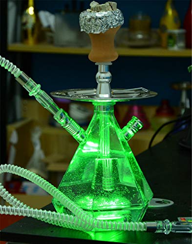 X-xyA Prima De Acrílico Cachimba Set, 2 Manguera De Silicona Shisha Cachimba Juego Completo con El Sistema De Gestión del Calor - Mágico Colores De Luz LED