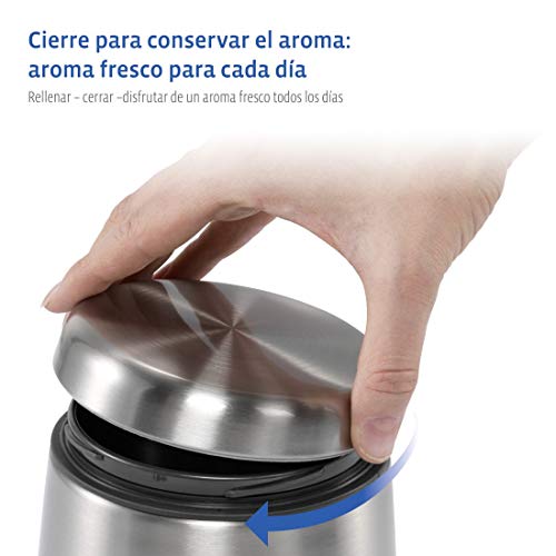 Xavax Bote para café molido o en granos, recipiente hermético para conservar el aroma, bote de almacenamiento de acero inoxidable plateado y cuchara medidora, 1,8 L