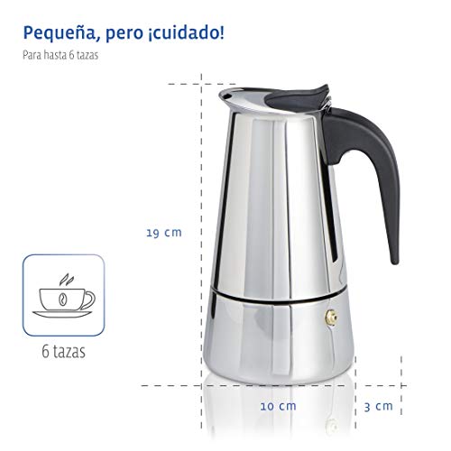 Xavax Cafetera espresso para 6 tazas de café aromático, cafetera para inducción, gas, cocina eléctrica o vitrocerámica, cafetera de acero inoxidable plateada