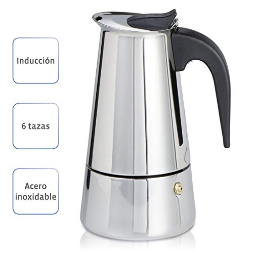 Xavax Cafetera espresso para 6 tazas de café aromático, cafetera para inducción, gas, cocina eléctrica o vitrocerámica, cafetera de acero inoxidable plateada