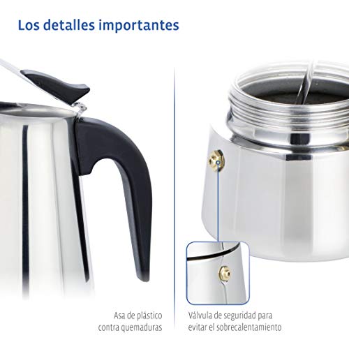 Xavax Cafetera espresso para 6 tazas de café aromático, cafetera para inducción, gas, cocina eléctrica o vitrocerámica, cafetera de acero inoxidable plateada