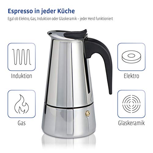 Xavax - Cafetera espresso (para inducción, 6 tazas, acero inoxidable, para preparar café aromático, apto para lavavajillas), color plateado