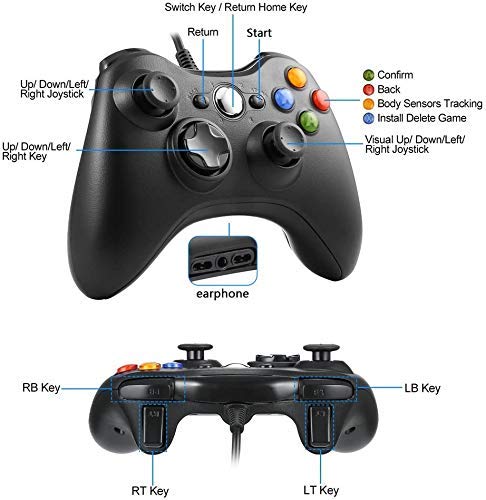 Xbox 360 Mando de Gamepad, Mando pc, Mando xbox 360 con Vibración, Controlador de Gamepad para Xbox 360 Mando para PC Windows XP/7/8/10