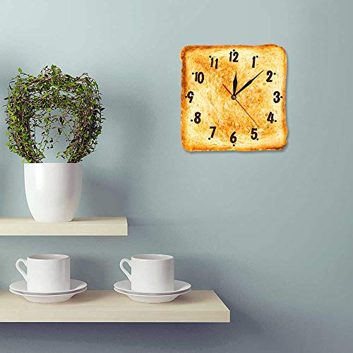 XCJX （12 Inches） Decoración Gourmet Reloj Tostado Realista Reloj de Pared Logo de panadería Pan Restaurante Colgante de Pared Arte silencioso Reloj de Pared de Cocina de Cuarzo