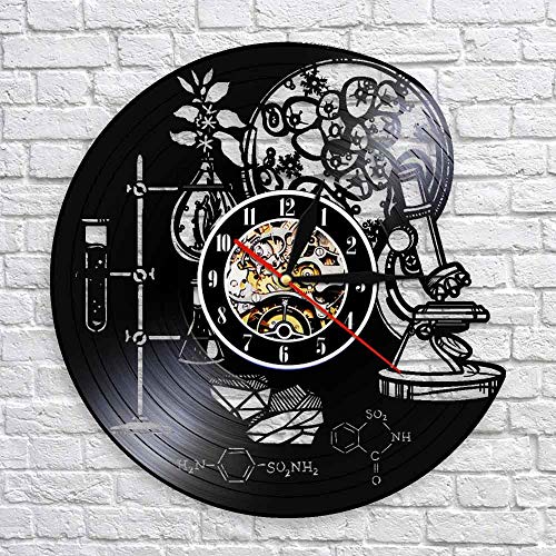 XCJX Biología Química Ciencia Instrumento Reloj de Pared Molécula de oxígeno Fórmula química Decoración de Arte de Pared Reloj de Vinilo Relojes de Pared 30x30cm sin batería Siete Colores