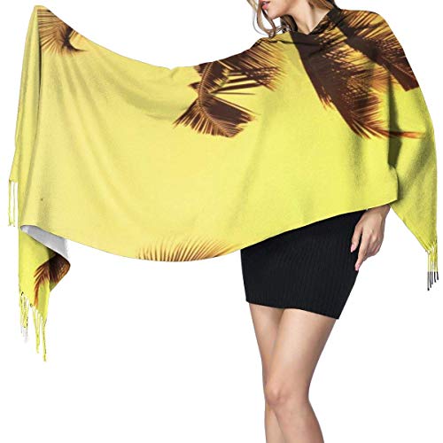 XCNGG Bufanda con flecos de cachemira de imitación chal bufanda larga de moda Scarf Cocoa Palm Tree Coconut And Sun Set Womens Warm Long Shawl Wraps Large Knit Cashmere Feel Scarves