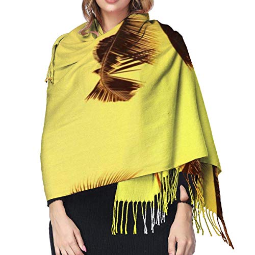 XCNGG Bufanda con flecos de cachemira de imitación chal bufanda larga de moda Scarf Cocoa Palm Tree Coconut And Sun Set Womens Warm Long Shawl Wraps Large Knit Cashmere Feel Scarves