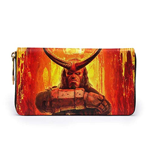 XCNGG Demons Hellboy Cartera con bloqueo Carteras de cuero genuino Cartera con doble cremallera Organizador Bolsa de embrague Titular de la tarjeta de crédito Monedero de gran capacidad Bolsa de teléf